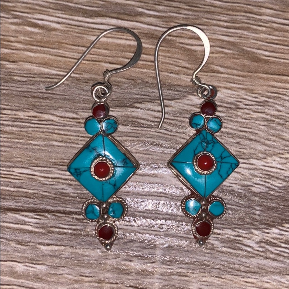 Sterling Silver Handmade Earrings Turquoise Stone